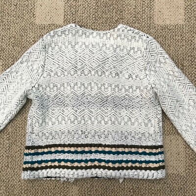 Pre-owned Sage Leo &  Womens Striped Trimmed Sweater Jacket Off White Size Large L Sa0075