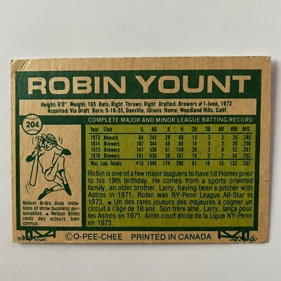 1977 O-Pee-Chee Baseball #204 Robin Yount