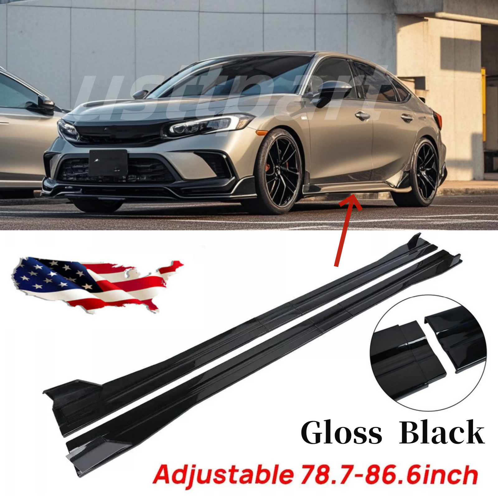 2022-2025 Honda Civic Gloss Black Side Skirt Rocker Panel Lip