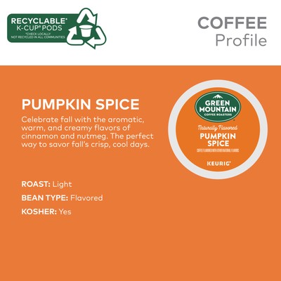 Green Mountain Coffee, Pumpkin Spice,  K-Cup Pods, Light Roast Coffee, 72 Count