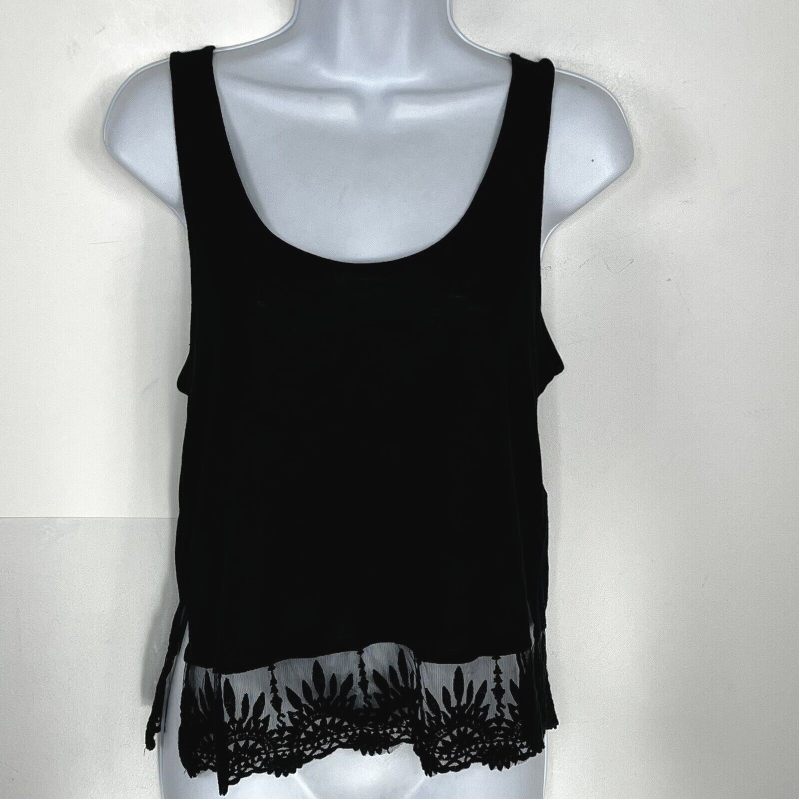 トップス Flower organdie camisole BLACK Women Black Lace Floral Cami Tops Sexy Spaghetti Strap