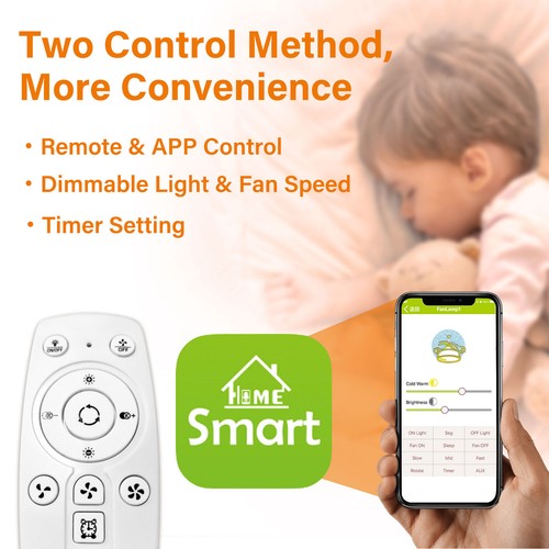 TCFUNDY LED Ceiling Fan Light Phone & Remote Control  Bedroom Ceiling Fan Lamps