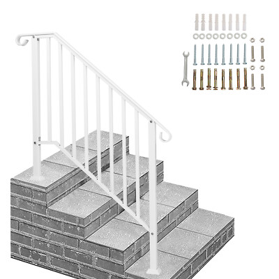 Wrought Iron Handrail Adjustable Fits 3 or 4 Steps Stair Hand Rail Outdoor