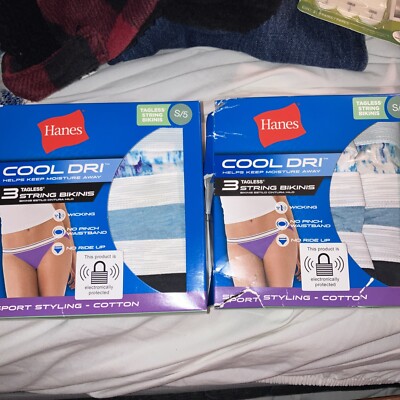 S / 5 Hanes 3-Pack Cool Dri Tagless Cotton String Bikini Panties Assort