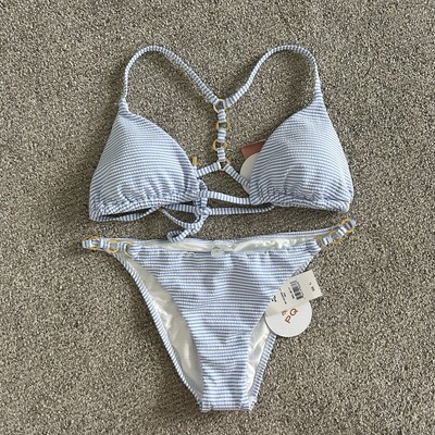 NEW PQ SWIM sailor stripe teeny in blue medium top large bottoms