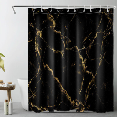 Abstract Black and Gold Marble Texture Shower Curtain Bathroom Accessories Set