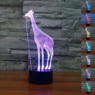 3D Optical Illusion Night Light Giraffe Touch 7 Colorful USB LED Desk Lamp