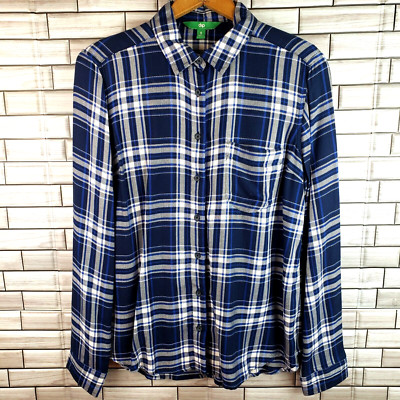 Dip Button Up Shirt Womens S Blue Plaid Long Sleeve Fred Meyer Brand