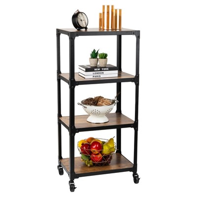 Mind Reader Woodland Collection, Rolling 4-Tier Cart, Utility Cart, Bar Cart