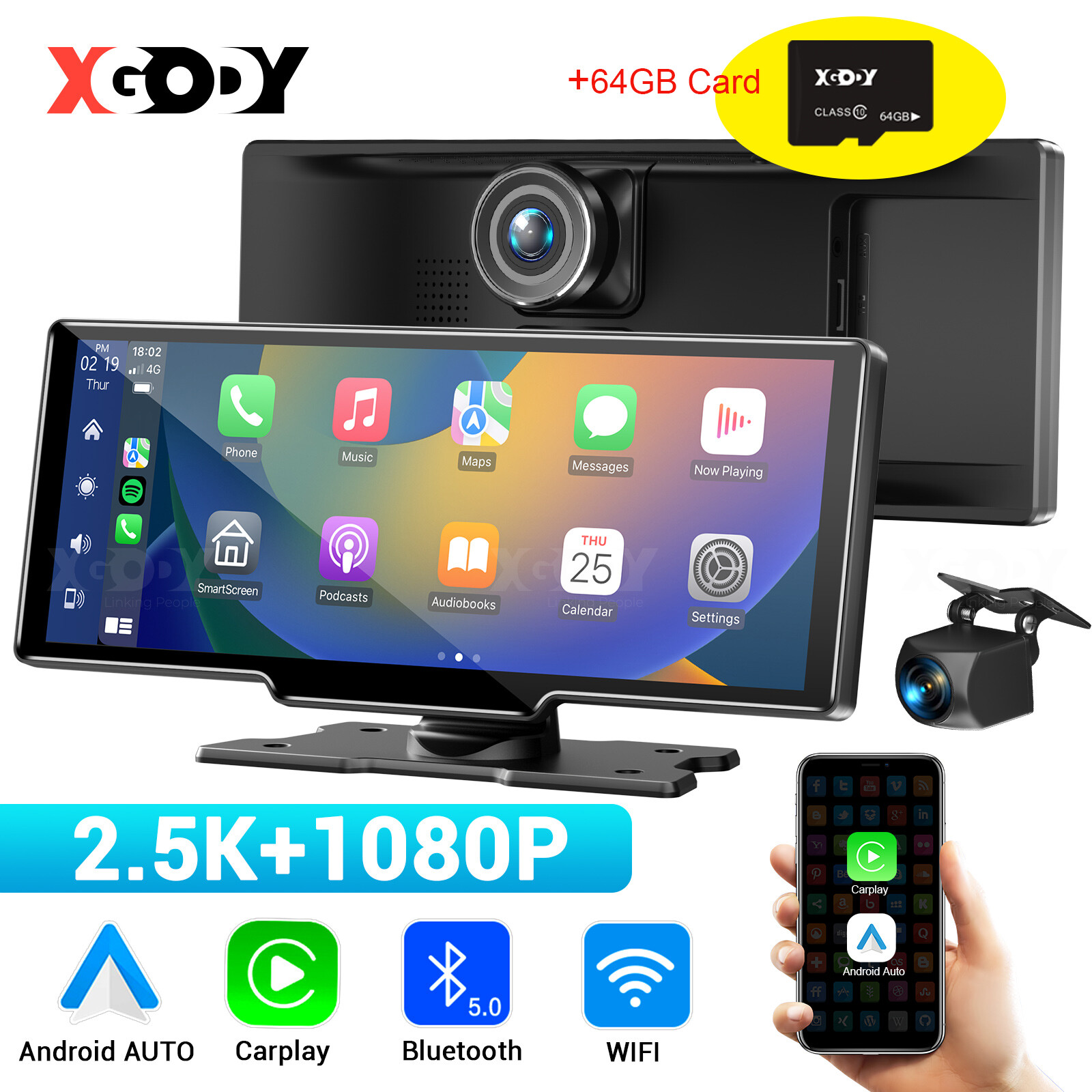 Android Auto Carplay Wifi Dash Cam 64gb Card