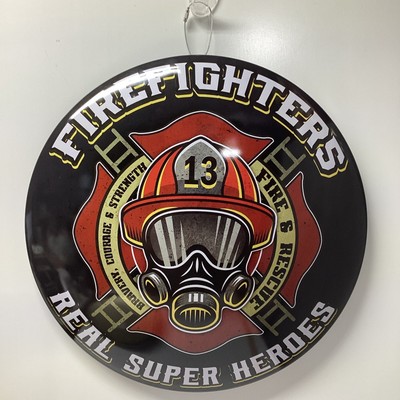 Firefighters Real Super Heroes Metal Dome Sign, 16'' Round, Fire & Rescue NEW