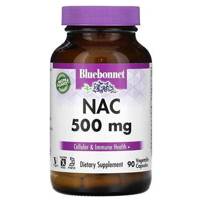 Bluebonnet Nutrition NAC 500 мг 90 капсул Vcaps Без яиц, без рыбы, без глютена,