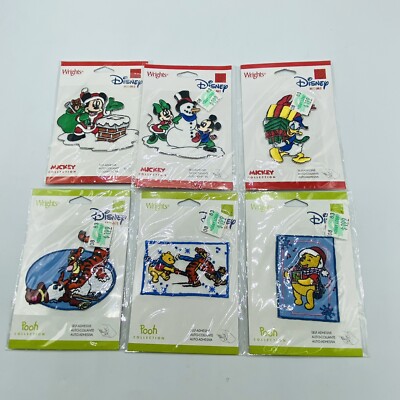 Wrights Disney Home Iron-on  & Sew-on Embroidered Patches Mickey & Pooh Lot of 6