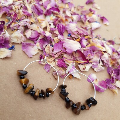 TIGERS EYE CRYSTAL HOOP EARRINGS HANDMADE