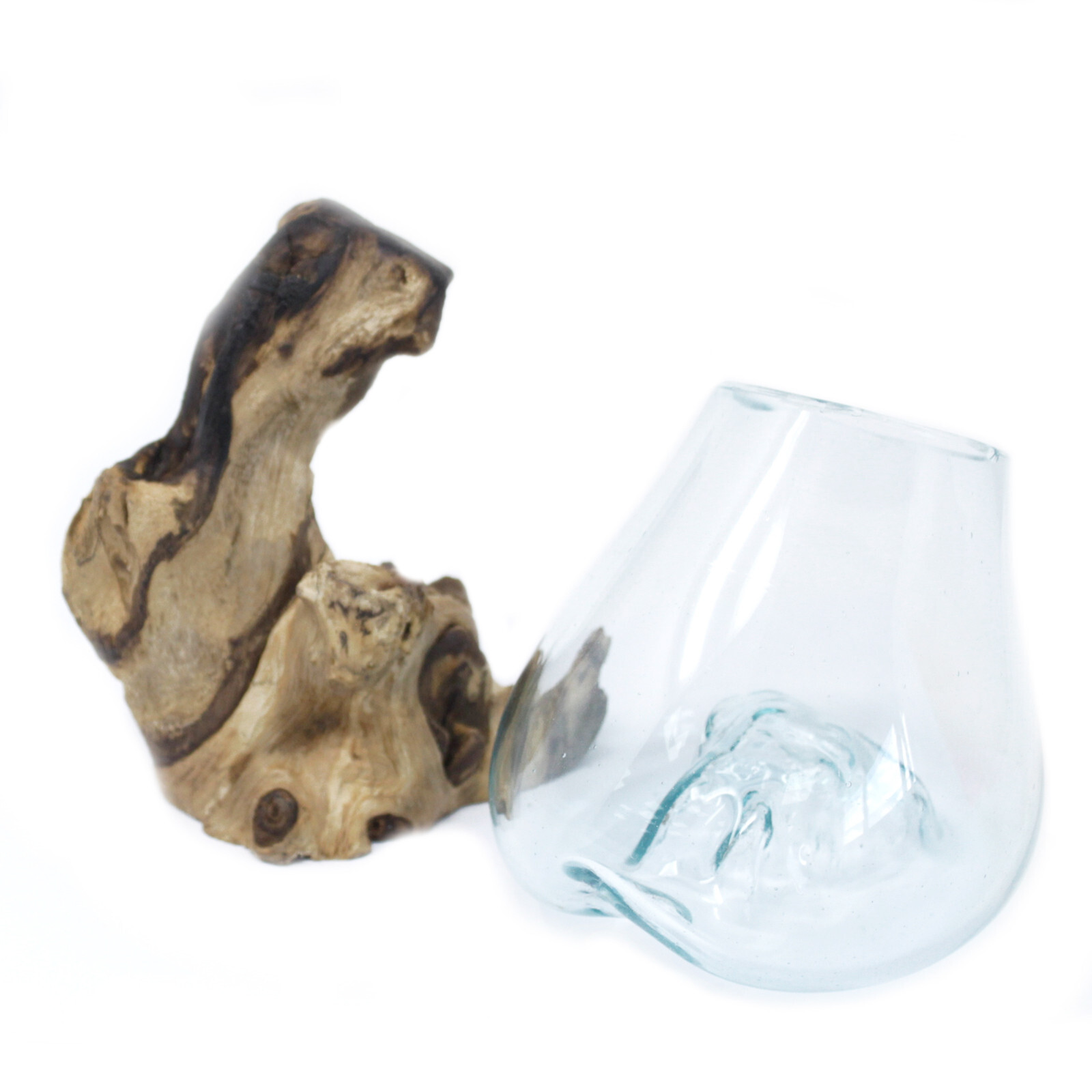 Handmade Molten Glass Bowl Vase on Balinese Wood Home Decor Centrepiece - Picture 4 of 6