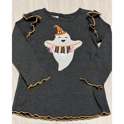 Mud Pie sequin Halloween ghost BOO tunic shirt gray long sleeves NWT 12-18m 4T/5