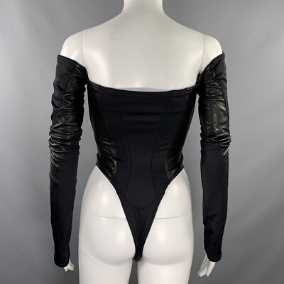 MUGLER Size 2 Black Lambskin Nylon Blend Bodysuit | eBay