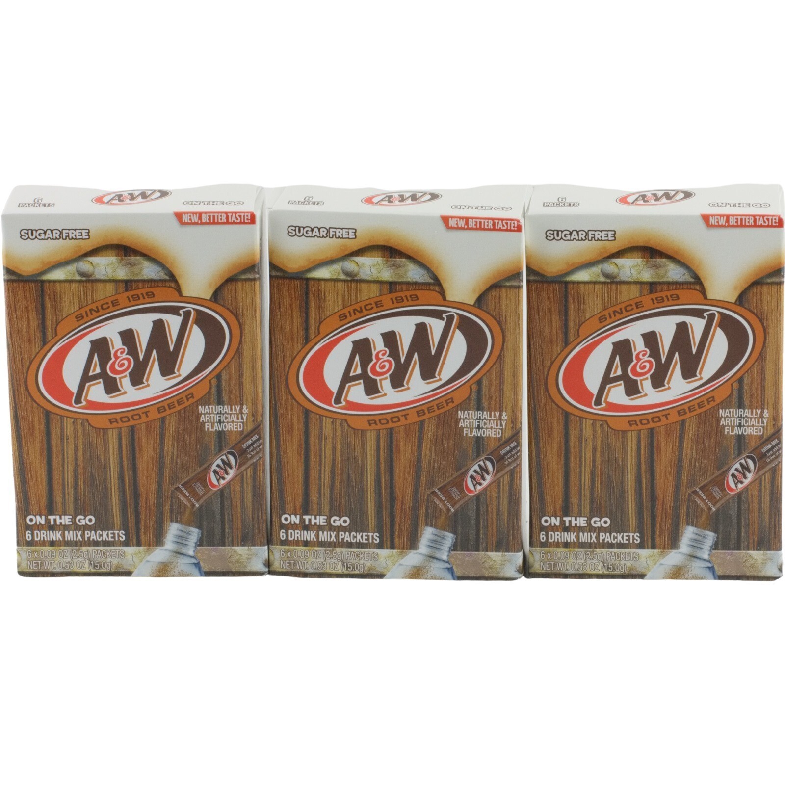 A&W Root Beer On the Go Drink Mix Singles 3 Boxes 18 Packets Sugar Free