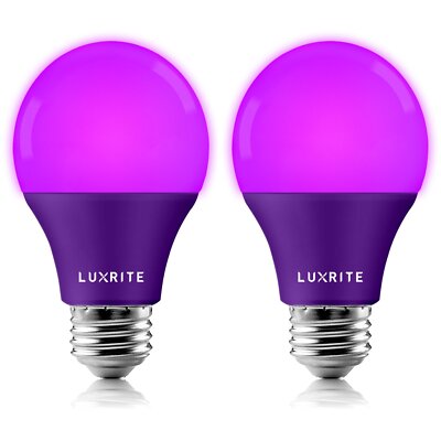 Luxrite A19 LED Purple Light Bulb 8W=60W UL Listed E26 Party Bulbs 2-Pack