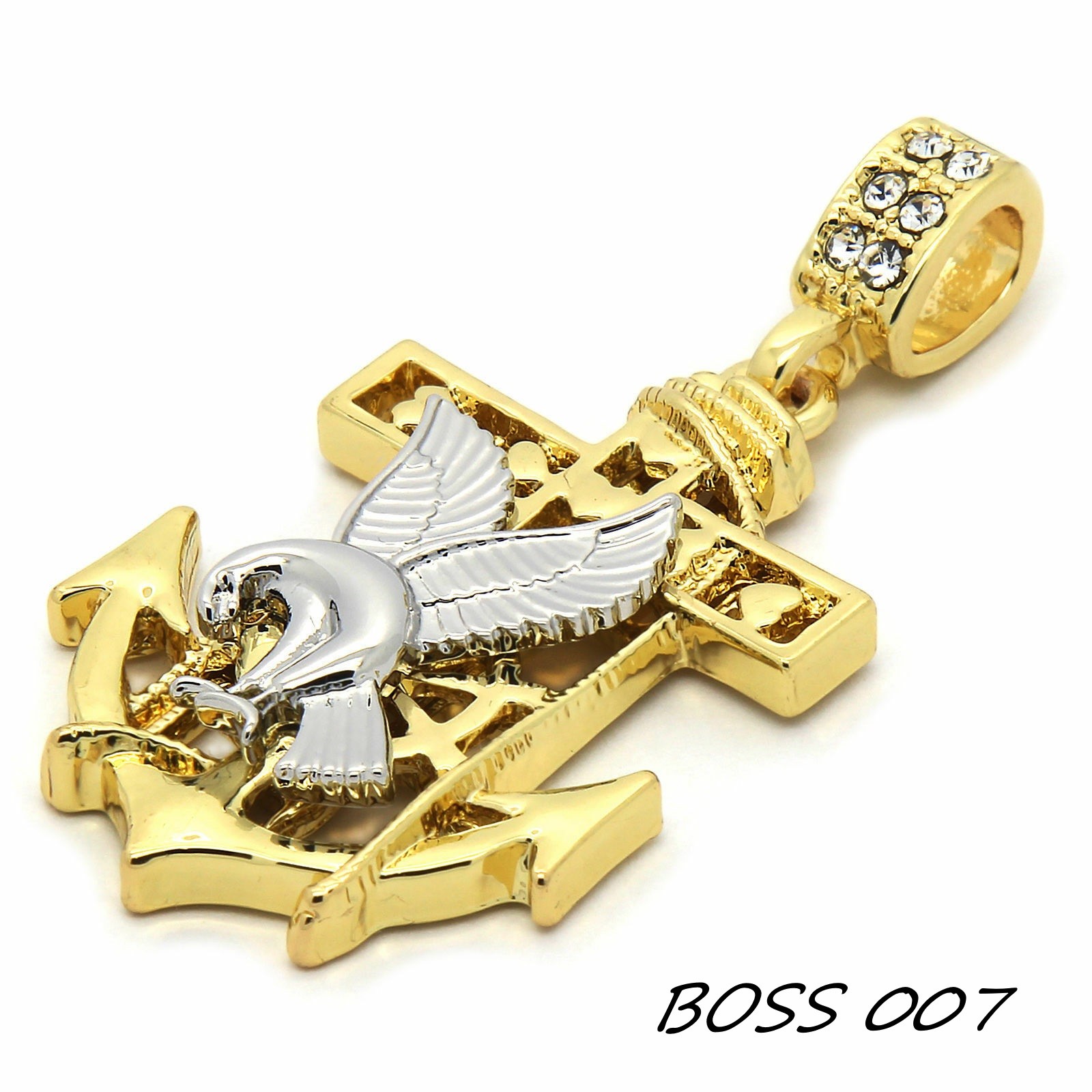 BREND Gold Mens14K Plated Eagle Anchor Hip-Hop 4 mm/24