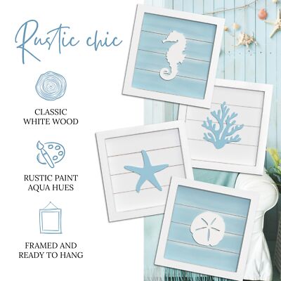 Tideandtales Ocean Beach Themed Room Decor framed Set Of 4 Coastal 3d Wall Art