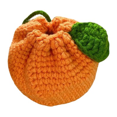 Cute Tangerine Bag Drawstring Crochet Fruit Packets Orange-Shaped Crochet Purse