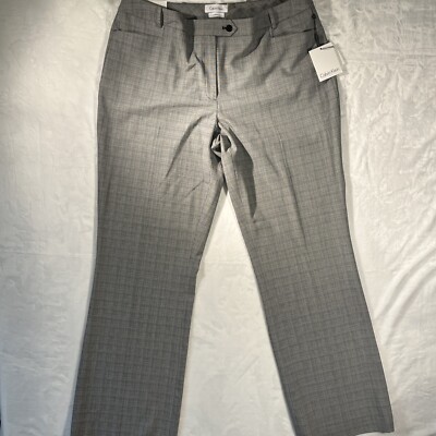 Calvin Klein Modern Fit Gray Plaid Pants Slacks Womens 14 Stretch Straight NWT