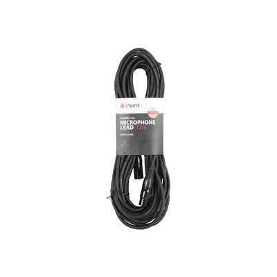 Chord 12m XLR Male to XLR Female Microphone Audio Cable Black Lead