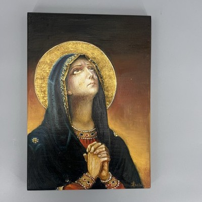 Original Sorin Apostolescu St Mary Icon Oil Painting 21x30cm with Certificate