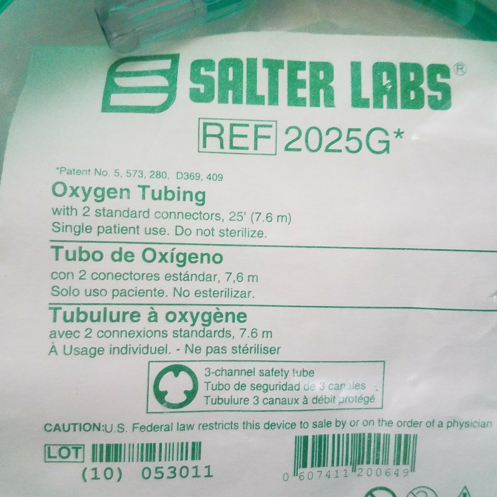 Salter Labs Oxygen Tubing 2025G and 2050 and Air Life Adult Oxygen Mask 001203