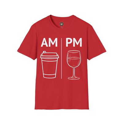 AM PM Coffee Wine Graphic T-Shirt, Day Night Drink Lover Tee Novelty Shirt