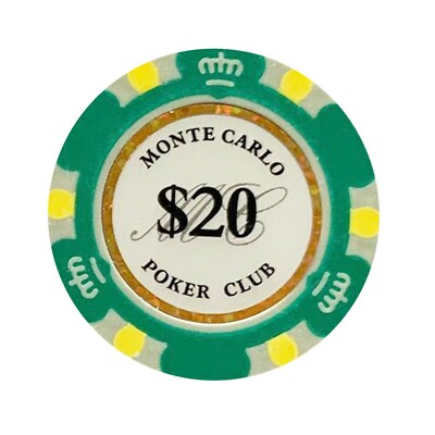 NEW 100 Dark Green $20 Monte Carlo Smooth 14 Gram Clay Poker Chips - Exclusive 
