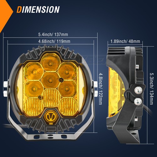 Side Shooter LED Pods Light 5 inch Off Road Yellow Halo DRL Driving Fog Lights