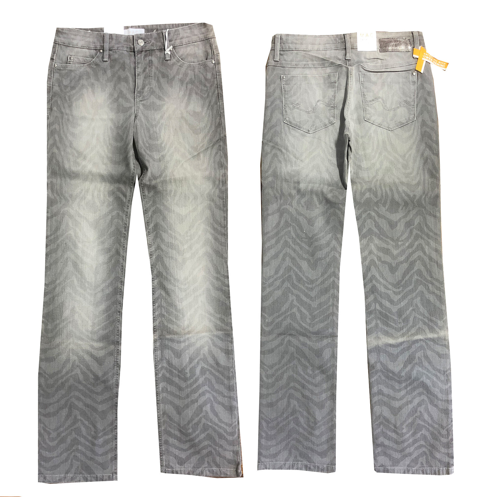 MAC Carrie Damen Hose Jeans Gerade Passform Grau mit Muster Gr. 36 L34 NEU