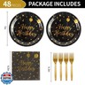 48PCS Happy Birthday Plates and Napkins Party Supplies, Black and Gold Disposable Paper Plates and Napkins with Forks Tableware Set for Birthday Party Decorations 16 Guests (Birthday Black)