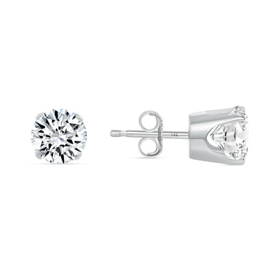 Pre-owned Shine Brite With A Diamond 2 Ct Round Lab Created Grown Diamond Earrings 14k White Gold G/vs Crown Push In White/colorless