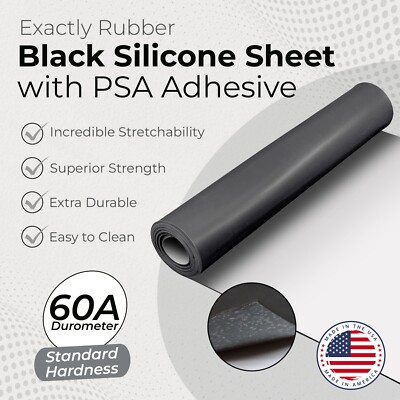 Black Silicone Rubber Sheet 60A 1/16 x 9 x 12'' Gasket Material with Adhesive PSA