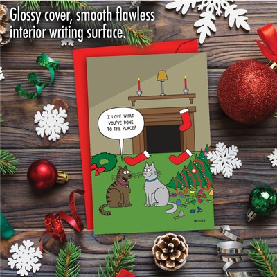 1 Funny Christmas Card with Envelope - Cat Decor C2912XSG
