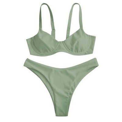 ZAFUL Underwire High Leg Ribbed Bikini Swimsuit Size Medium Two Piece Set