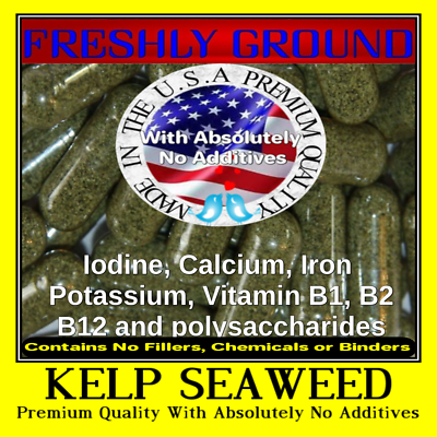 KELP SEAWEED Absolutely No Additives 100% Pure Iodine 100 Vegetarian Capsules