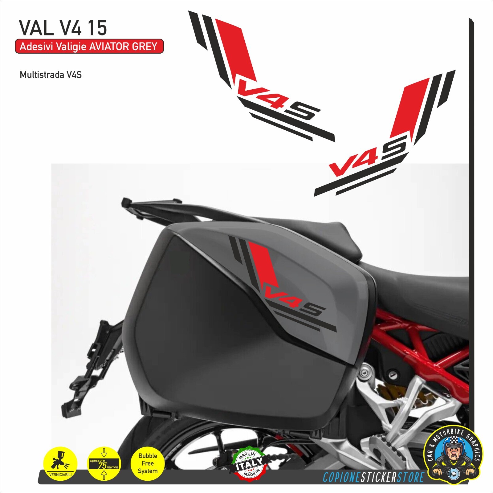Stickers Kit Suitcases Aviator Grey DUCATI Multistrada V4s