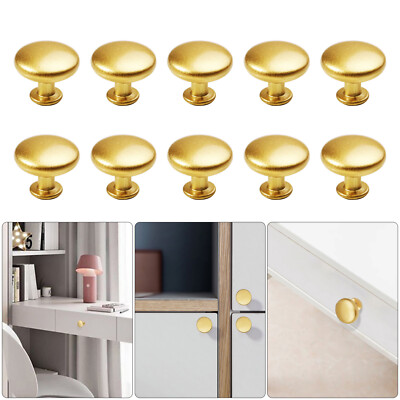 10 Pack Round Brushed Brass Cabinet Knobs Mushroom Gold Kitchen Solid Hardware
