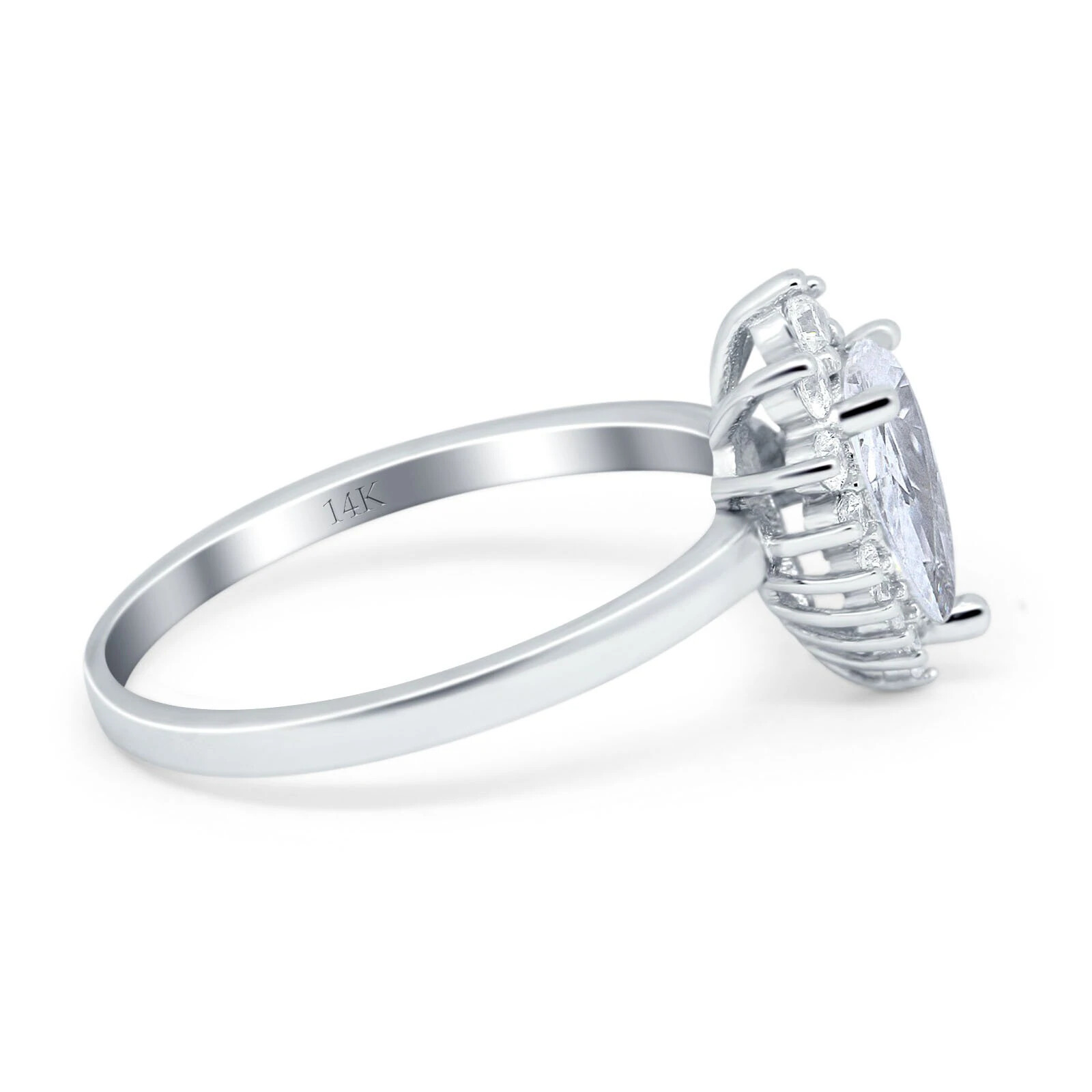 Pre-owned Blueappleco 14k White Gold Teardrop Engagement Ring Round Simulated Cubic Zirconia In Silver