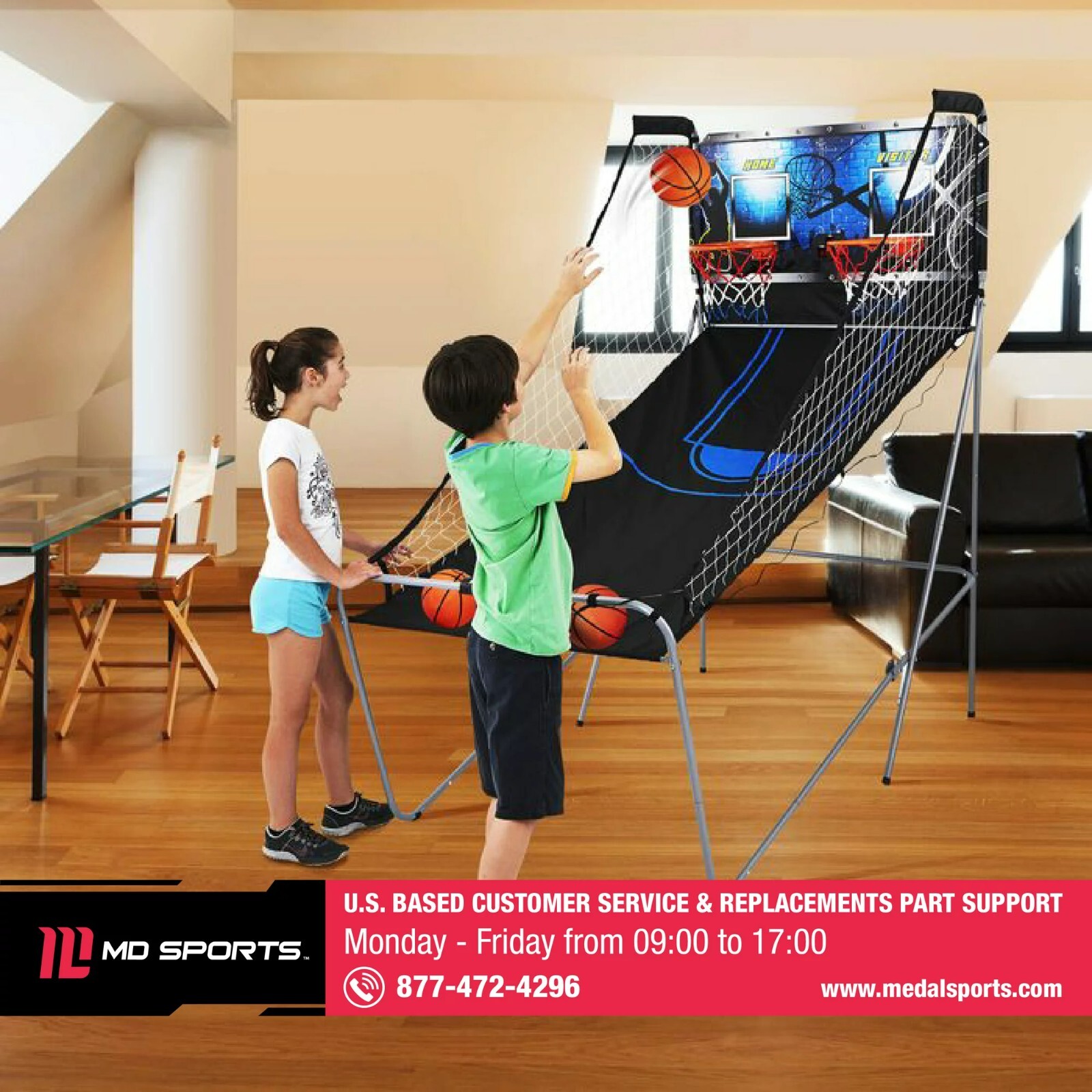 MD Sports 2-Player Arcade Basketball Game Best Shot LED Scoring System Black