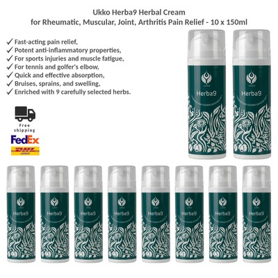 Ukko Herba9 Herbal Cream for Arthritis, Rheumatic & Joint Pain Relief 150ml x 10