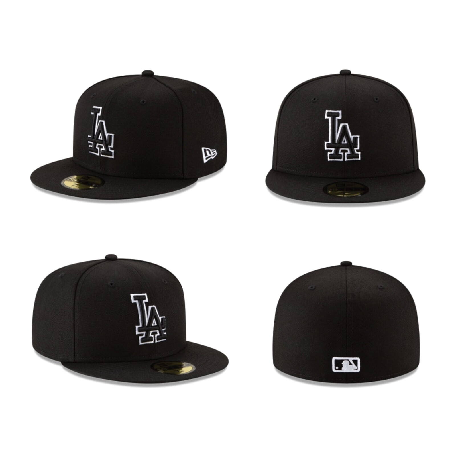 ■New Era■ MLB White On Black LA Dodgers Ball Cap Black 145 Los Angeles Dodgers Black on Black White Outline 59Fifty