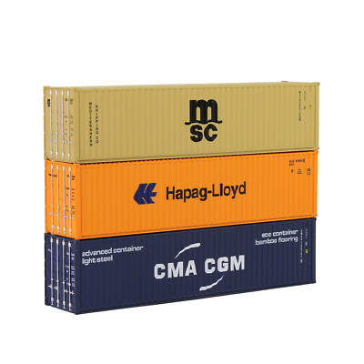 Evemodel 3pcs Mixed N Scale 40ft Magnetic Shipping Container 1:160 40' Cargo