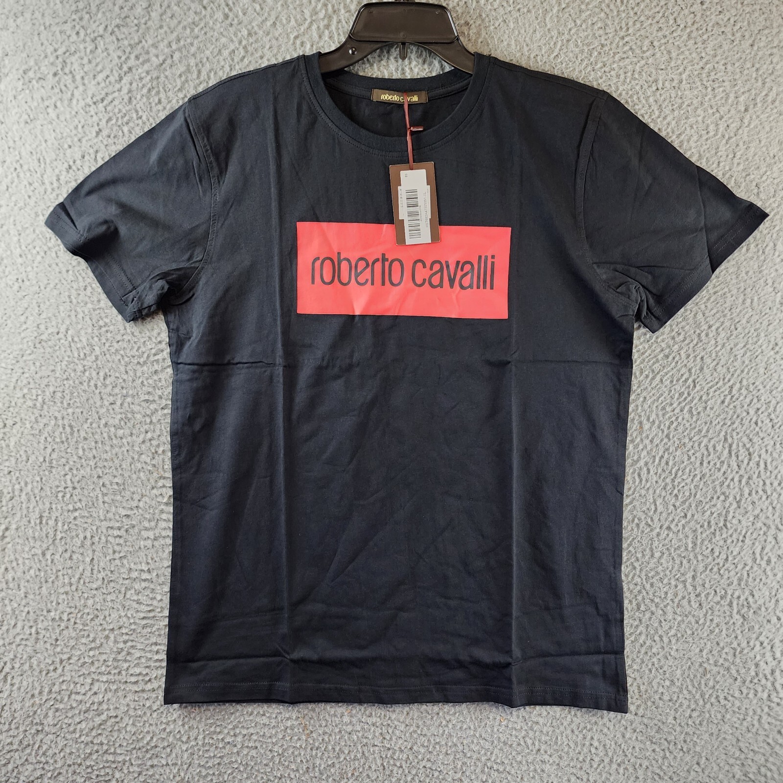 ROBERTO CAVALLI Logo Print T-shirt Men's XL Black Crewneck Pullover Short Sleeve - Picture 1 of 10