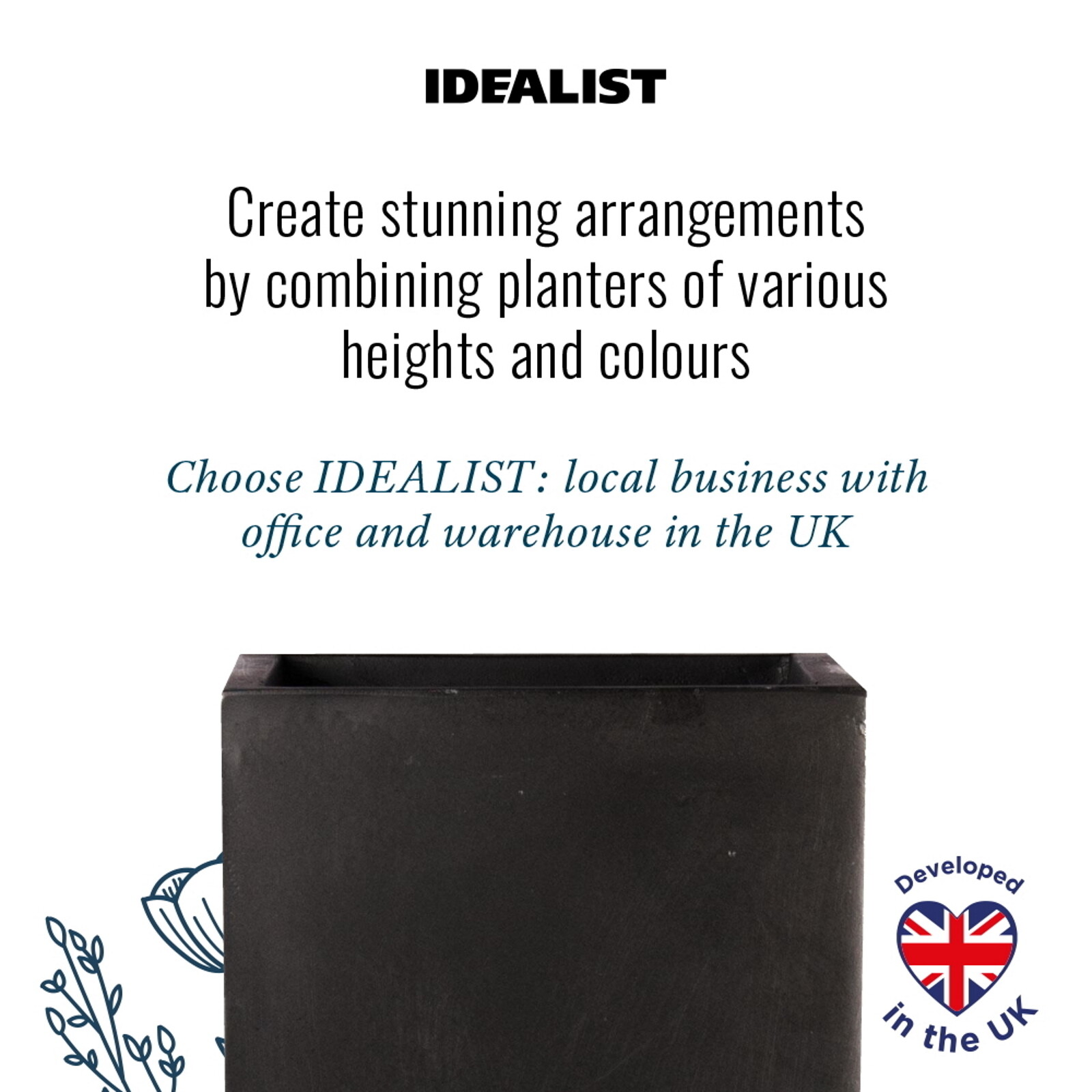 Tall Large Garden Planters IDEALIST Concrete Square Outdoor Pots with Drainage - Picture 6 of 24