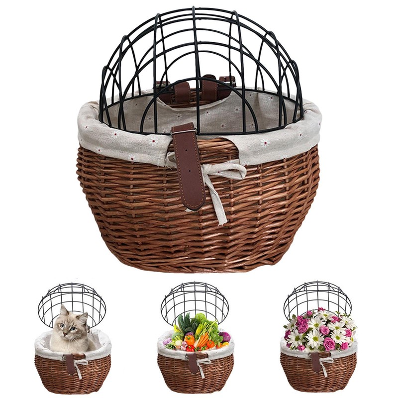 Front Handlebar Basket Pe Handwoven Wicker Mtb Road Bike Baskh